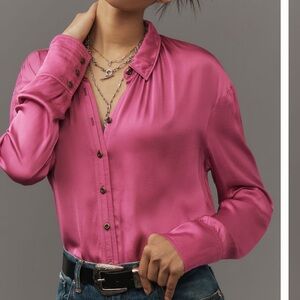 Anthropologie Satin Button Down Shirt